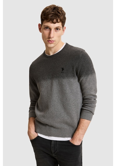 U.S. Polo Assn. Erkek Antrasit Bisiklet Yaka Regular Fit %100 Pamuk Geçişli Renkli Kazak 50327453-vr006
