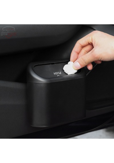 Araç İçi Sıvı Sızdırmaz Çöp Kutusu Kapaklı Askılı Mini Araba Çöp Kovası Dayanıklı Abs Premium Siyah