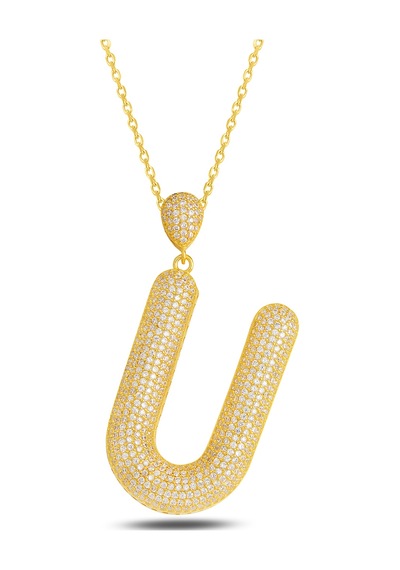 Brezza Lusso Jewelry 18k Serie Oro U Harfi Kadın Gümüş Kolye 50 CM 50 CM