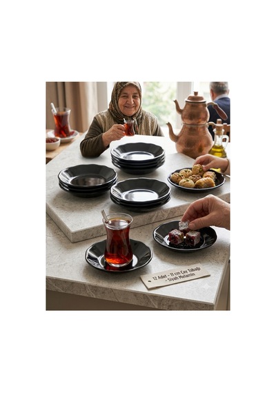 12 Adet 11 Cm Parlak Siyah Melamin Çay Tabağı - Kırılmaya Dayanıklı Lokum Ve Sos Kasesi Siyah
