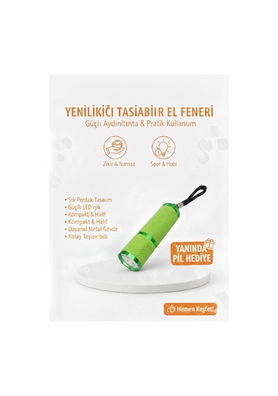 Mini Led El Feneri Anahtarlık Taşınabilir, Güçlü Işık, Kamp & Acil Durum Feneri Yeşil