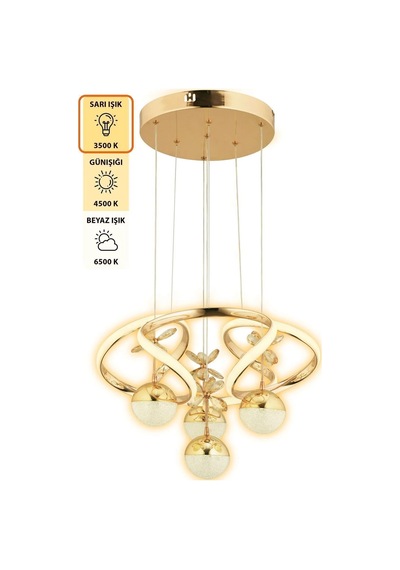 Kumandalı 3 Renk Işık Özellikli Modern Gold Kaplama Sarkıt Led Avize Salon Avize Gümüş