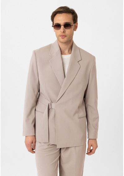 Antioch Kuşaklı Relax Fit Erkek Blazer Ceket Taş