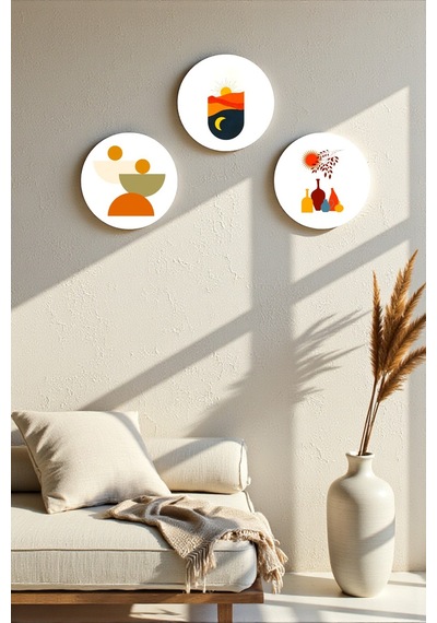 Boho 3 Parça Dekoratif Ahşap Mdf Tablo Modeli, Ev, Oturma Odası, Yatak Odası, Ofis Şık Tablo Seti