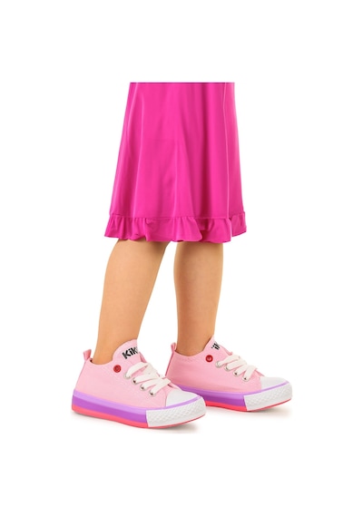 Kiko Kids Tinna Bağcıklı Kız Bebek Keten Spor Ayakkabı Pembe