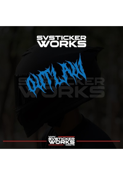 Outlaw Yazılı Kask Sticker Tüm Kasklar Uyumlu Tek Yön 1 Adet Mavi