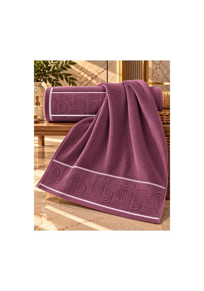 Jakarlı Büyük Boy Banyo Havlusu Premium Sıkı Dokuma %100 Organik Pamuk 90x150 Cm Mürdüm - 945284492 Mürdüm