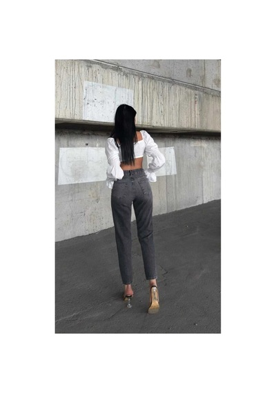 Kene Jeans Yüksek Bel Füme İşlemli Tam Kalıp Lazer Yırtık Mom Jeans Füme İşlemli