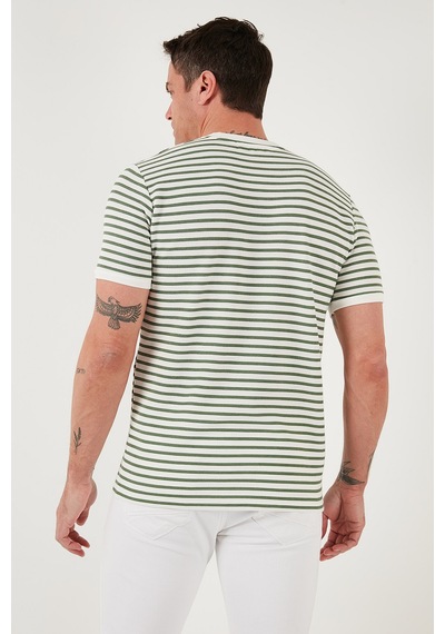 Buratti Pamuklu Çizgili Regular Fit Bisiklet Yaka Erkek T Shirt 5903005 Elma Yeşili