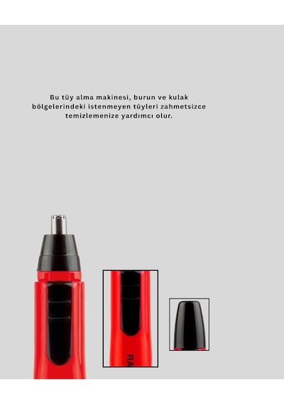 Raks Kırmızı Tüy Temizleme Cihazı Kulak Burun Pilli Ergonomik 1 - 2 Saat
