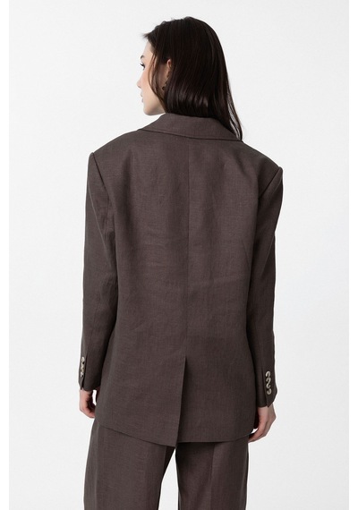 Antioch 100% Keten Kadın Blazer Ceket Kahve