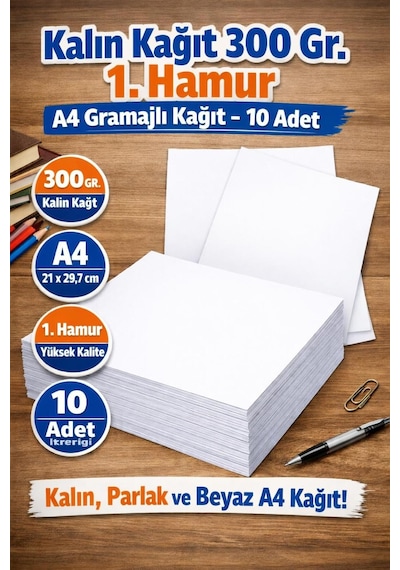 300 Gr A4 Kalın 1. Hamur Kağıt 10'lu Paket Hobi, Davetiye Ve Profesyonel Baskı İçin