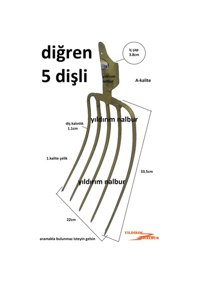 Diğren 5 Li Yaba 5 Diş Digren Ot Saman Atma Küreği