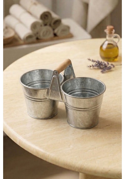 İkiz Saksılık Metal 10 Cm - Dekoratif Çiçeklik Kova Ve Çok Amaçlı Düzenleyici Renksiz