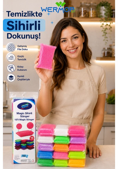 15'li Magic Sihirli Sünger Renkli File Dokulu Çok Amaçlı Temizlik Süngeri