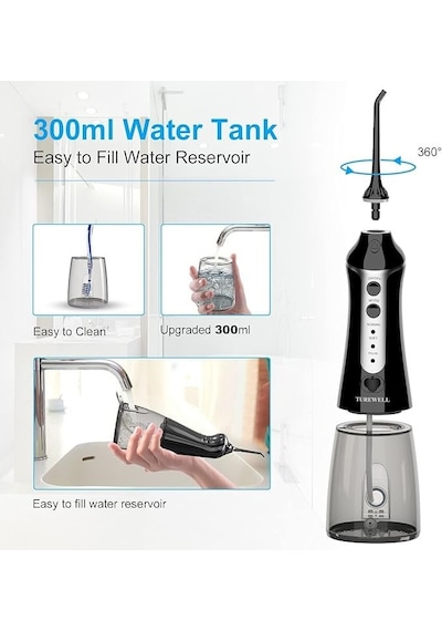 Turewell Şarjlı Taşınabilir Ağız Duşu - 3 Modlu Ve 5 Değiştirilebilir Başlıklı Diş Temizleme Cihazı