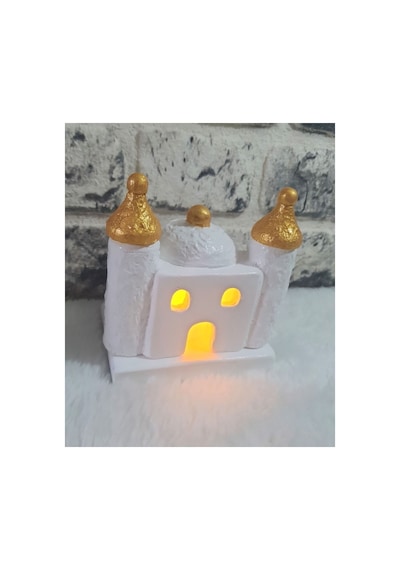 El Yapımı Gold Kubbeli Cami Biblo Mumluk. Beyaz