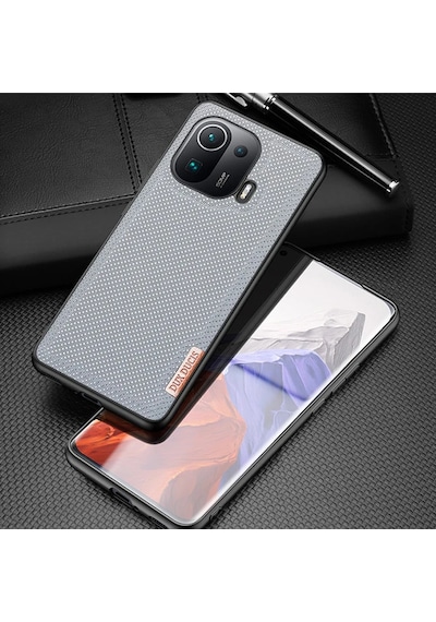 Dux Ducis Fino Serisi Xiaomi Mi 11 Pro Kılıf Premium Dokuma Silikon Kılıf- 5775 Gri
