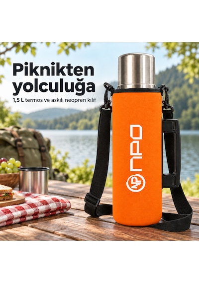 Npo Nt01 2 Katman Vakum Teknolojili 24h Sıcak 48hsoğuk 72hbuzlu Koruma Çelik Termos Turuncu Kılıflı