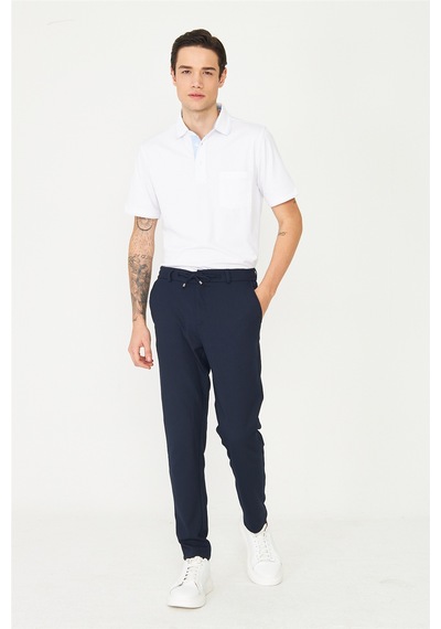 Lacivert Beli Bağcıklı Modern Kesim Jogger Erkek Pantolon Laci