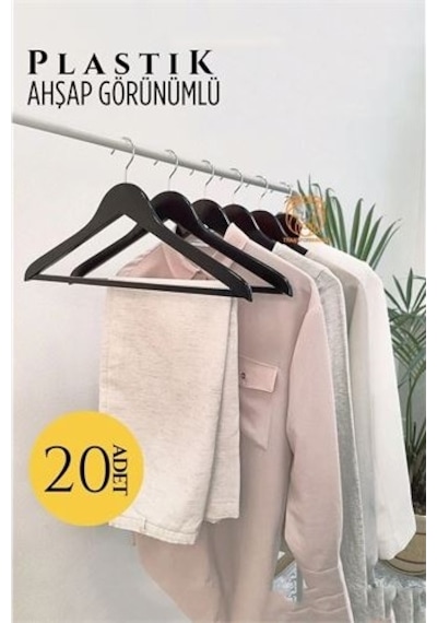Ahşap Görünüm Plastik Askı 20 Adet Siyah 720520