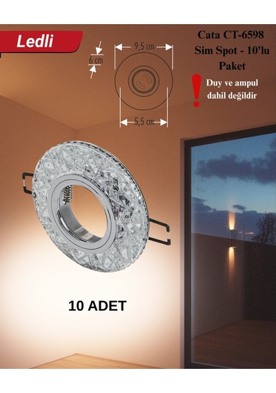 Cata Ct-6598 Sim Dekoratif Cam Spot Kasası - 10 Lu Paket Gümüş - Cam