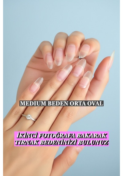 100 Adet Jel Tips Medıum Beden Orta Oval Protez Takma Tırnak Seti Medıum