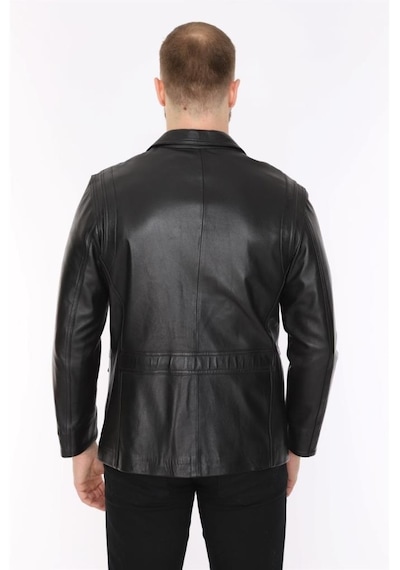 Hakiki Deri Siyah Blazer Cepli Erkek Deri Ceket Siyah