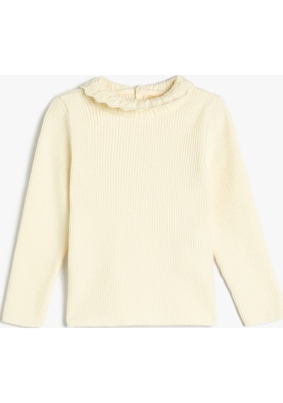 Koton Basic Sweatshirt Dik İşlemeli Yaka Arkadan Düğmeli Uzun Kollu Ekru 4wmg90007at 4WMG90007AT010 Ekru