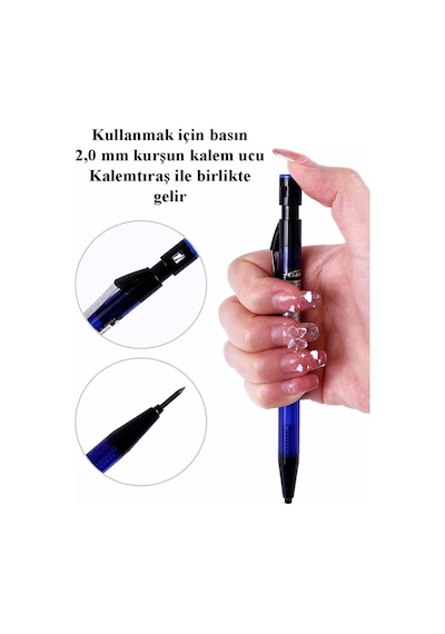 Mavi Kalın Uçlu Kalem 2.0 Mm 1 Adet Ve 2.0 Mm Kalın Uç Siyah 2 Adet Ruedo Kalın Uçlu Mekanik Kalem Açık Mavi