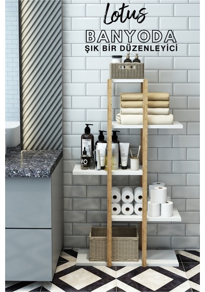 Lotus Beyaz Ahşap 5 Katlı Çiçeklik, Saksılık, Çiçek Standı, Dekoratif Raf / Çok Amaçlı Kullanım Beyaz - 626625396 Beyaz