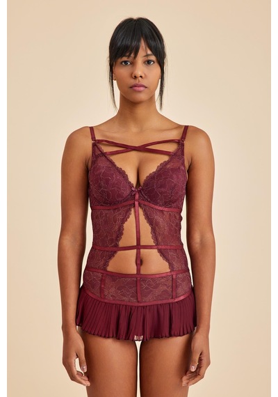 Amarelle Roma Bordo Balenli Dantel Detaylı Babydoll