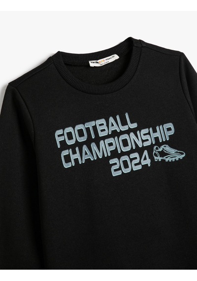 Koton Sweatshirt Uzun Kollu Bisiklet Yaka Futbol Temalı Baskı Detaylı Şardonlu Siyah 4wkb10360tk Siyah