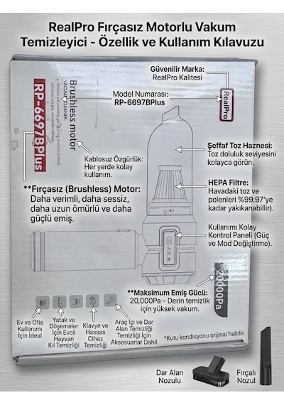 Realpro Rp-6697bplus Fırçasız Motorlu Şarjlı El Süpürgesi - Lisinya
