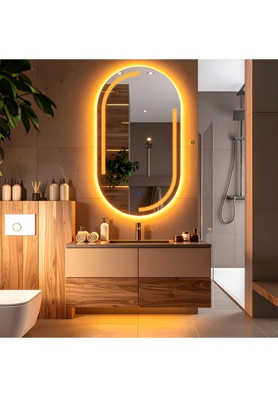 Lunare Amber Led'li Lazer Kumlamalı Lavabo & Banyo Aynası Dokunmatik Sensörlü 100 X 55 Cm Turuncu