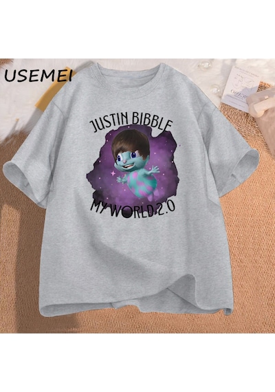 Flood Of Style Justin Bibble Benim Dünya Grafik T-shirt Bibbletopia Pamuk T Shirt Erkekler Baskılı Yüksek Ka Gri