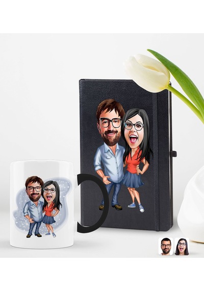 Bk Gift Kişiye Özel Sevgililer Karikatürlü 2 Li Defter Kupa Hediye Seti, Sevgiliye Hediye, Sevgililer Günü Hediyesi-2