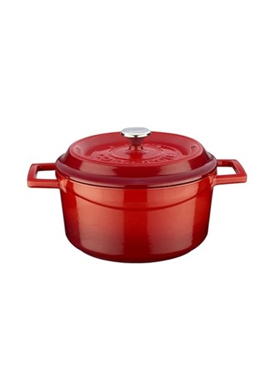 Metal Döküm Yuvarlak Tencere, 20 Cm, Kırmızı Çok Renkli