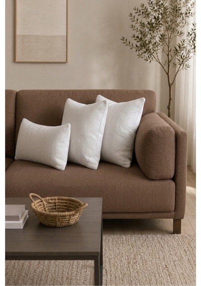 Chevron Bohem Dekoratif Punch Yastık Kırlent Kılıfı Krem 45 x 45