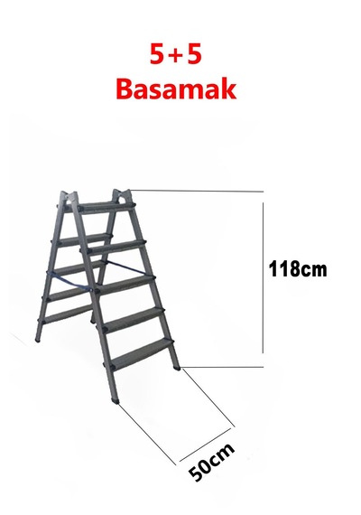 Dayanıklı 5+5 Özel Tasarım Hafif, Kaymaz, Metal Basamaklı Katlanır Merdiven Siyah