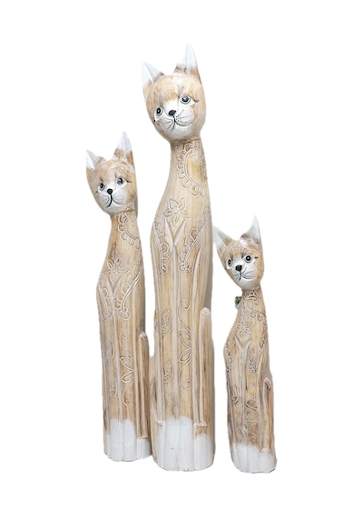 Ahşap Otantik 3 Lü Kedi 100cm Dekoratif Ahşap Kedi 100 80 60 Cm Açık Kahve