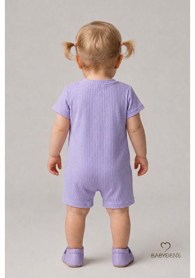 Babyden's Tavşan Figürlü Kız Bebek Şortlu Tulum %100 Pamuk Yazlık Tulum Günlük Bebek Tulumu 0-9 Ay Lila