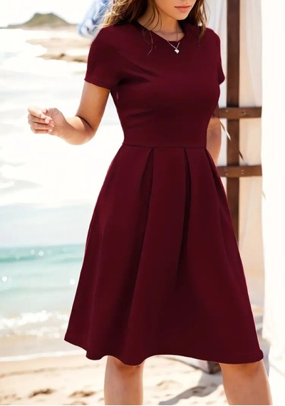 Efnaz Style Kadın Kısa Kollu Bisiklet Yaka Önden Pile Detaylı Janjan Krep Elbise Kırmızı Efnaz Style Kadın Kısa Kollu Bisiklet Yaka Önden Pile Detaylı Janjan Krep Elbise Kırmızı