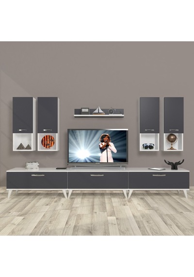 Decoraktiv Eko 8da Mdf Retro Tv Ünitesi Tv Sehpası Beyaz - Antrasit