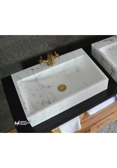 Afyon Grili Beyaz Batarya Çıkışlı Kare Lavabo