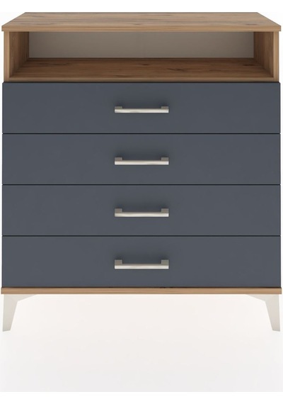 Arges Şifonyer Tek Raflı 4 Çekmeceli 88x30x96 Çam-antrasit Atlas Çam