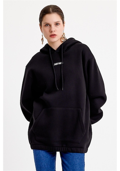 JAHR MARC Nakışlı Oversize Siyah Kadın Sweatshirt - 3XL