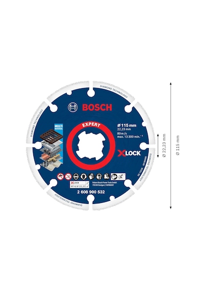 1x Expert Diamond Metal Wheel X-lock Kesme Diski 115 Mm Dökme Demir, Paslanmaz Çelik, Çelik, D