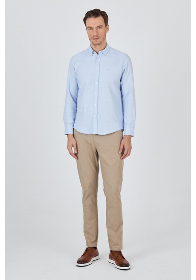 İmza Uzun Kol Desenli Armürlü Düğmeli Yaka Cepsiz Pamuklu Classic Slim Fit Gömlek 1004250204 Koyu Mavi