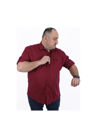 Moc Grande Büyük Beden Erkek Gömlek Uzun Kol Classıc Mürdüm 22308-6 Mürdüm